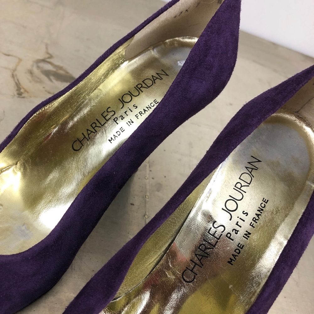 Vintage Charles Jourdan Paris Suede Leather Almond Toe Pump Heels Made in France - Picture 5 of 8